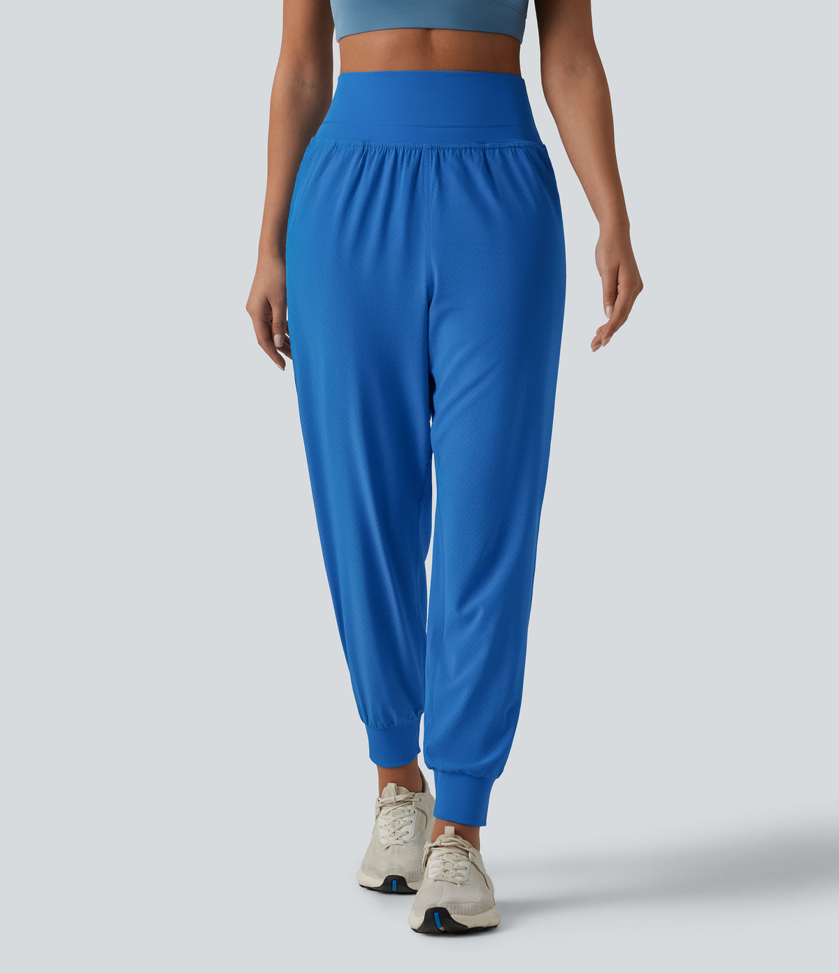 High Waisted Tummy Control 2-in-1 Perforated Quick Dry Running Joggers with Pockets — Strong Blue — view 3