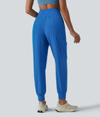 High Waisted Tummy Control 2-in-1 Perforated Quick Dry Running Joggers with Pockets — Strong Blue — view 2