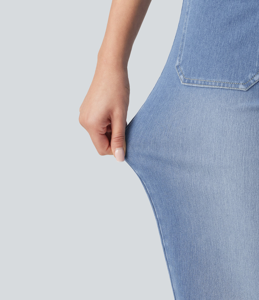 High Waisted Straight Leg Casual Jeans with Pockets — Blue Jasper Denim — view 6