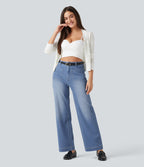 High Waisted Straight Leg Casual Jeans with Pockets — Blue Jasper Denim — view 7