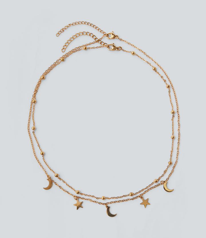 Star and Moon Necklace Set — Gold — view 1