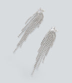 Rhinestone Fringe Earrings — Silver — view 4
