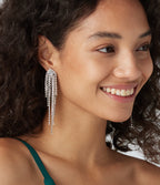 Rhinestone Fringe Earrings — Silver — additional view
