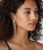 Rhinestone Fringe Earrings — Gold — view 3