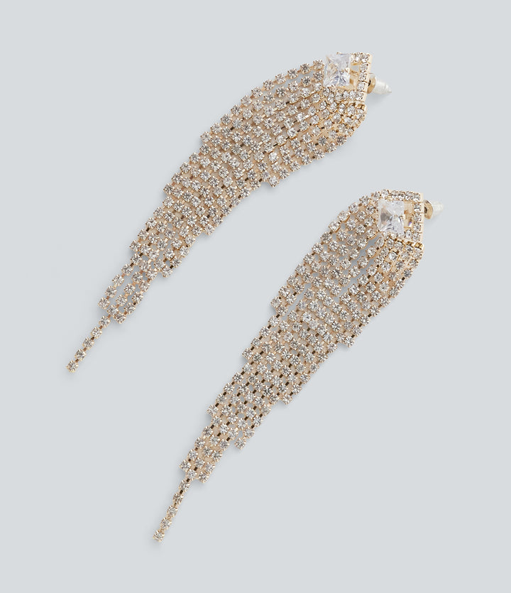 Rhinestone Fringe Earrings — Gold — view 1