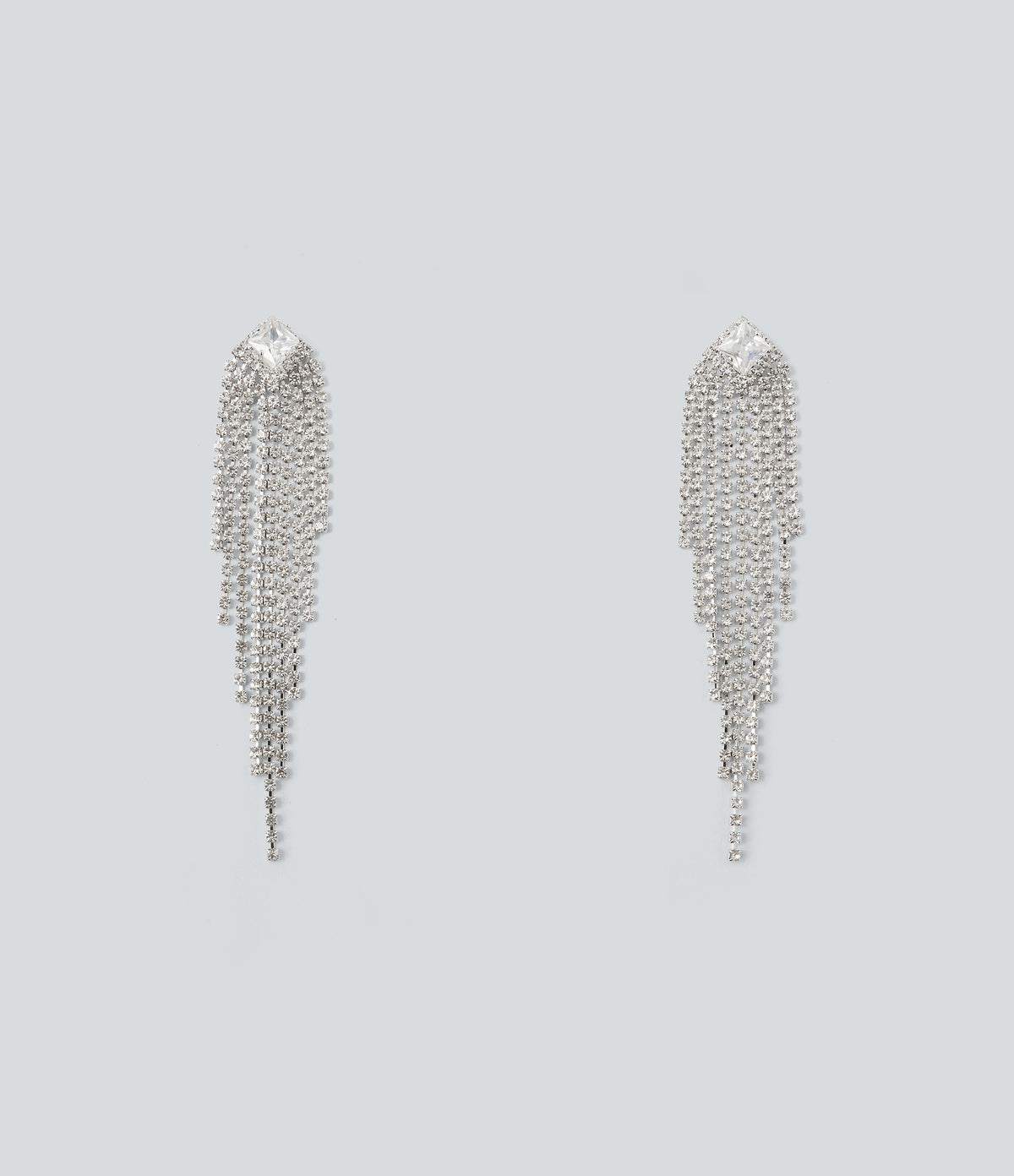 Rhinestone Fringe Earrings — Silver — additional view