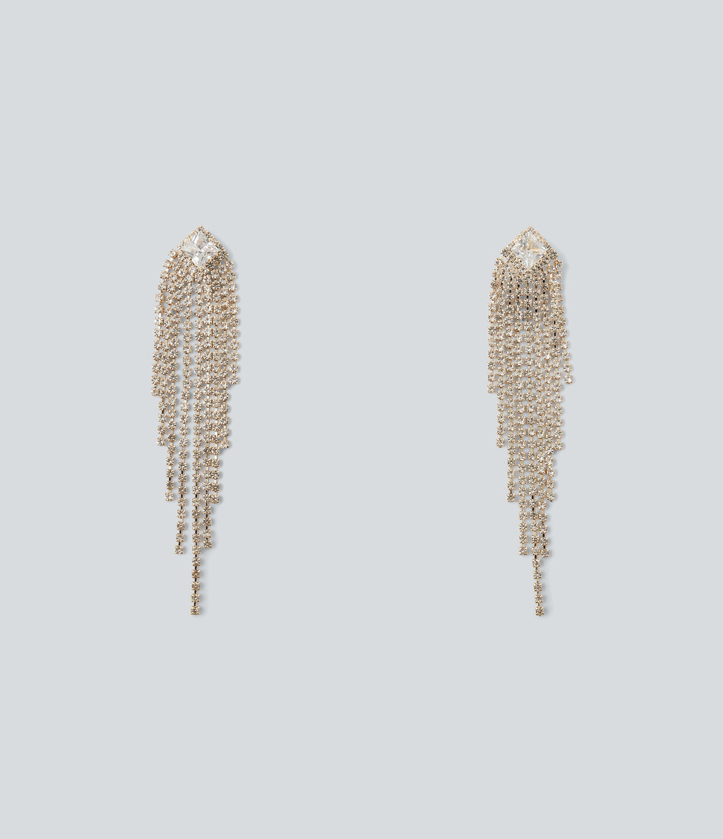 Rhinestone Fringe Earrings — Gold — view 2
