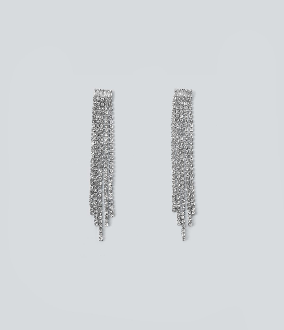 Rhinestone Fringe Earrings — Silver — additional view