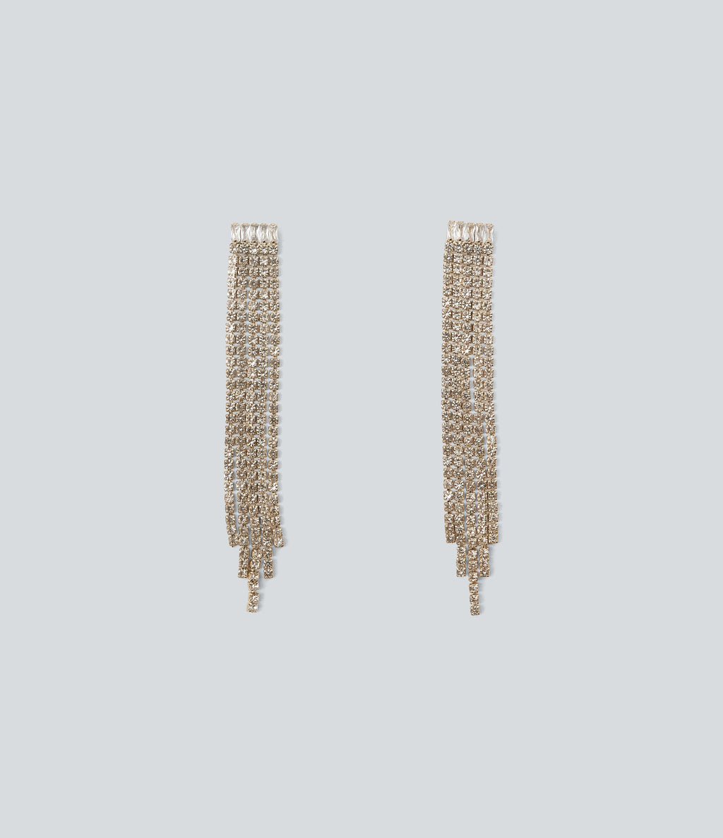 Rhinestone Fringe Earrings — Gold — view 2
