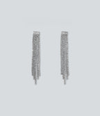 Rhinestone Fringe Earrings — Silver — additional view