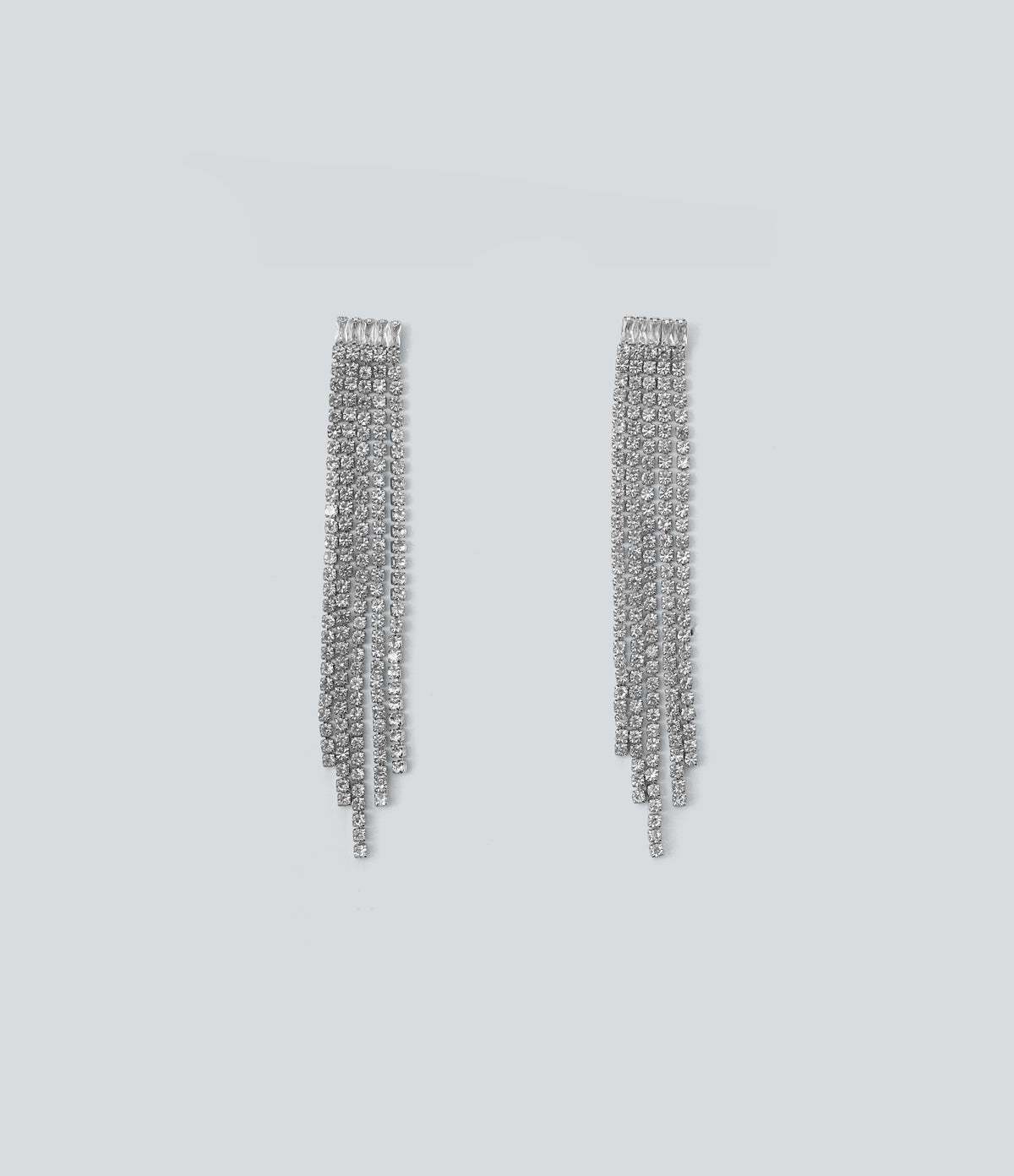 Rhinestone Fringe Earrings — Silver — additional view