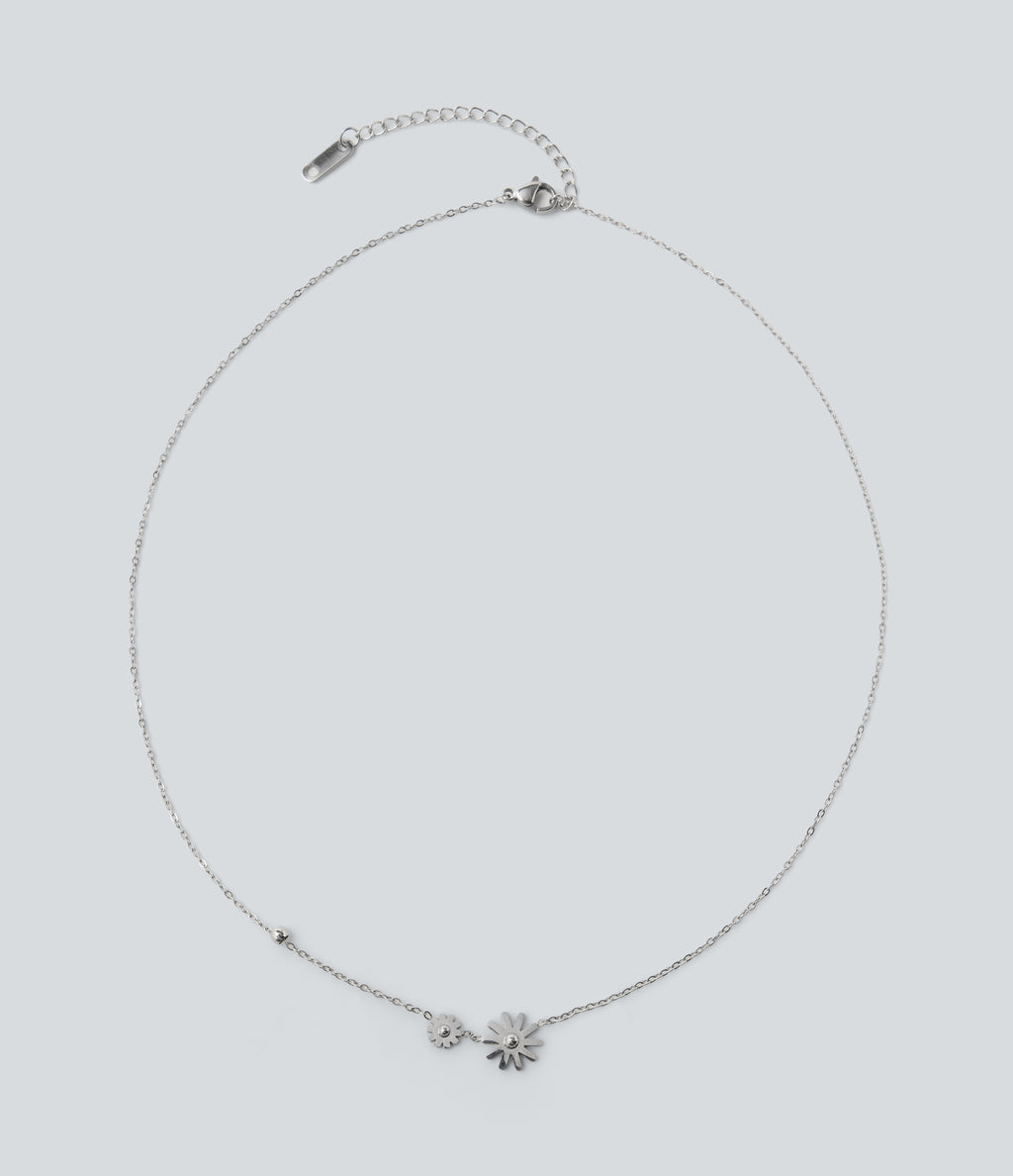 Floral Pendant Necklace — Silver — view 4