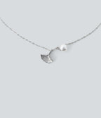 Pearl and Ginkgo Pendant Necklace — Silver — additional view