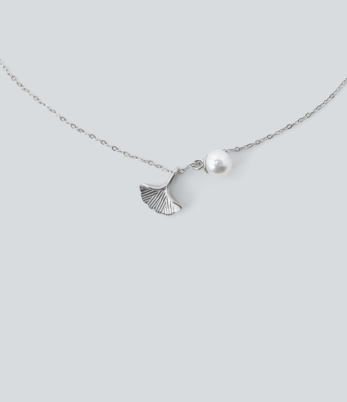 Pearl and Ginkgo Pendant Necklace — Silver — additional view