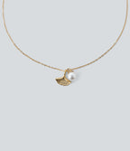 Pearl and Ginkgo Pendant Necklace — Gold — view 2