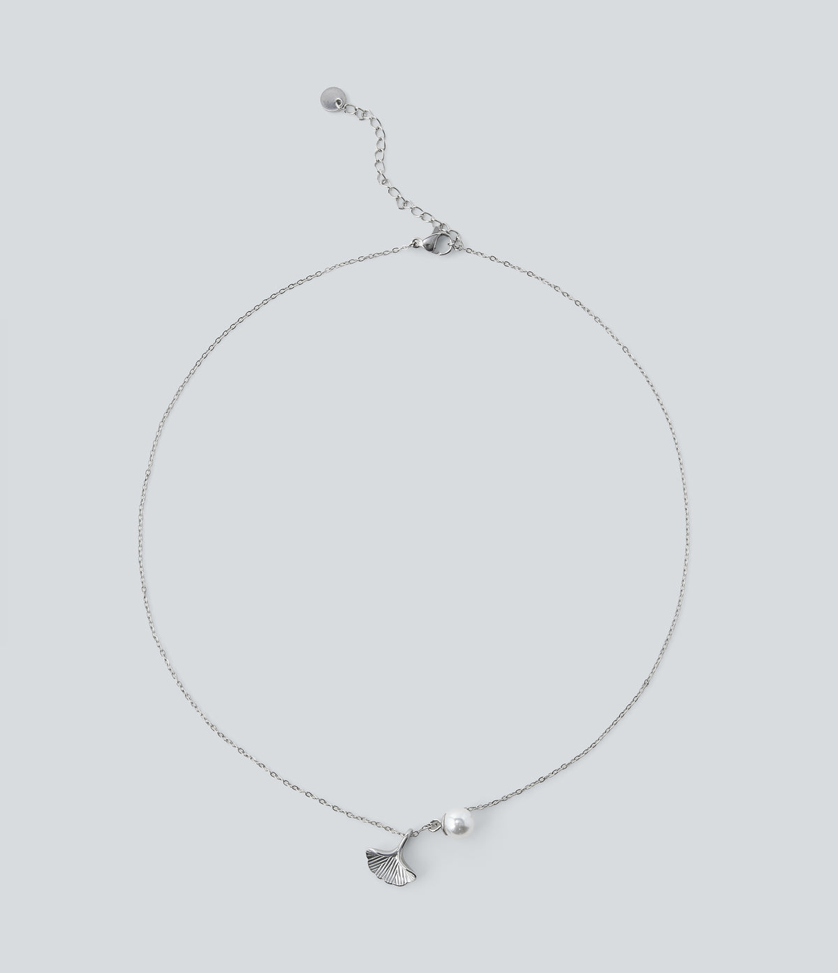 Pearl and Ginkgo Pendant Necklace — Silver — view 4