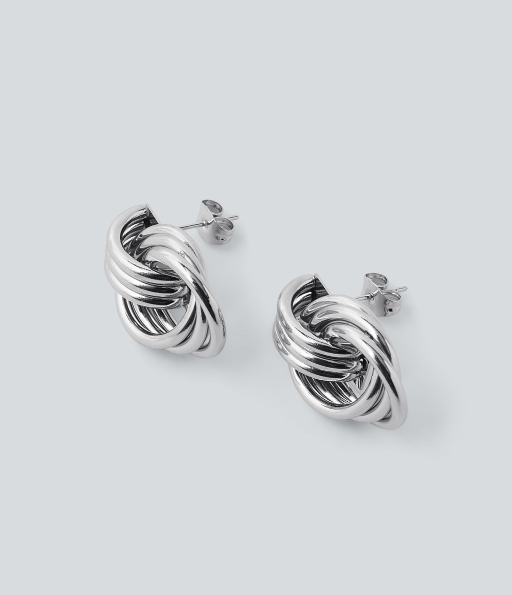 Tiered Hoop Earrings — Silver — view 4