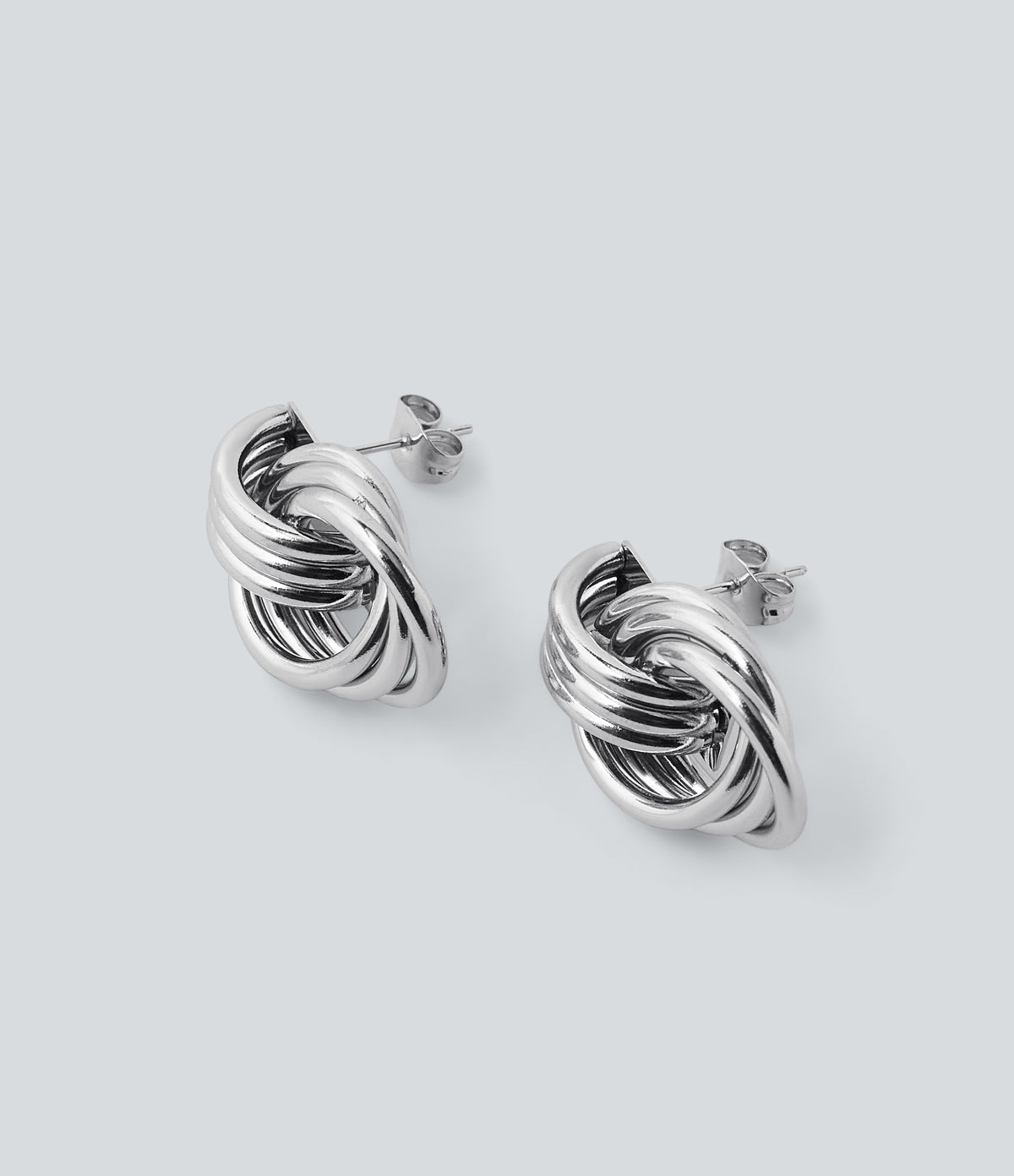 Tiered Hoop Earrings — Silver — view 4