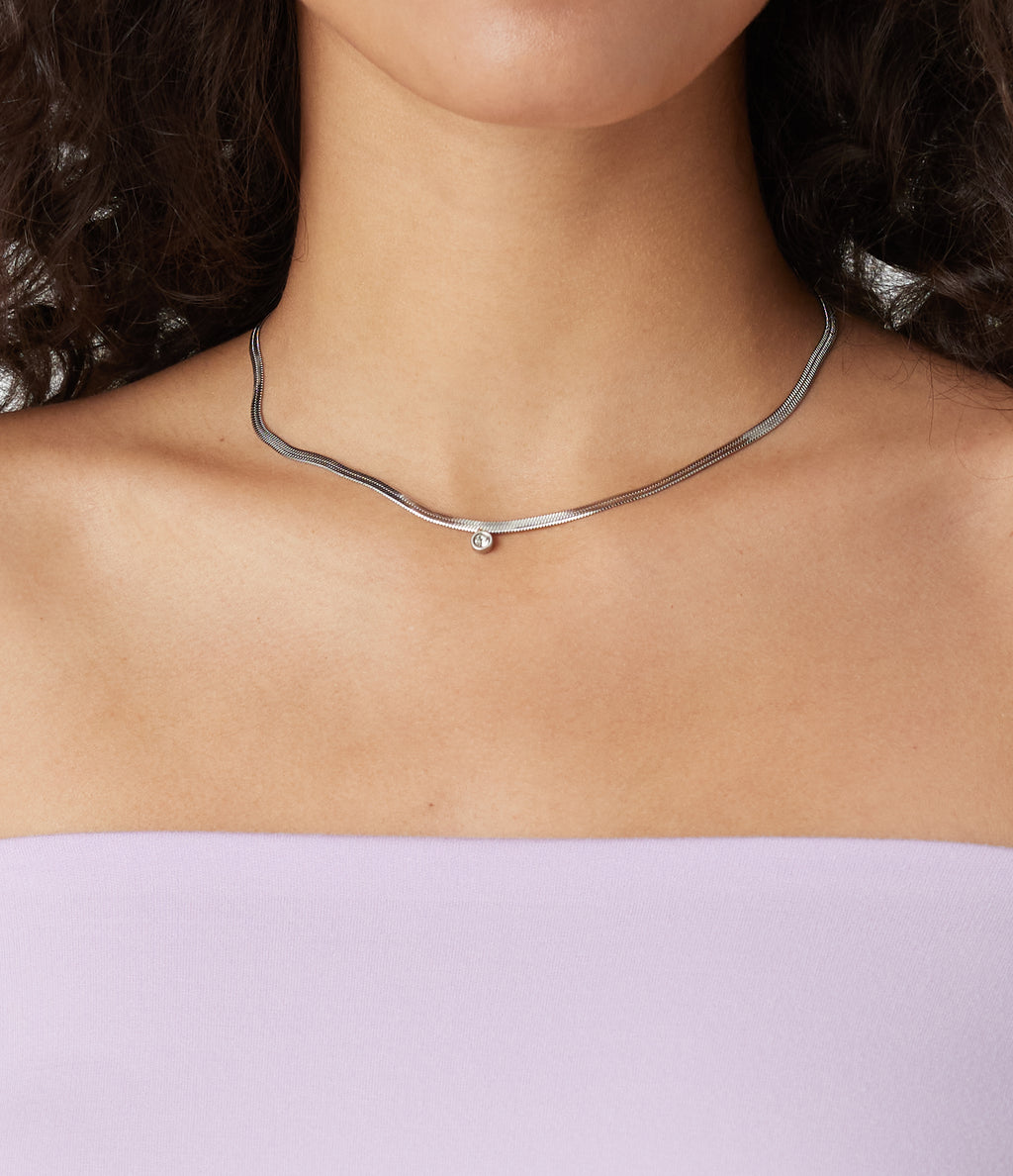 Rhinestone Pendant Necklace — Silver — additional view