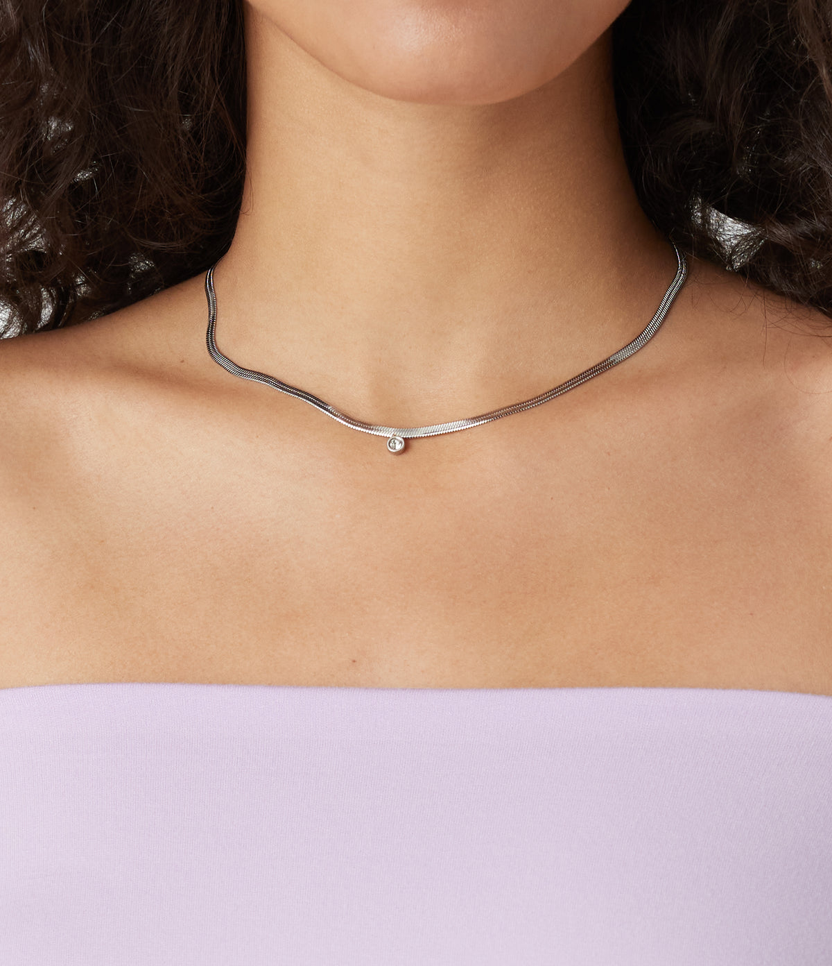 Rhinestone Pendant Necklace — Silver — additional view