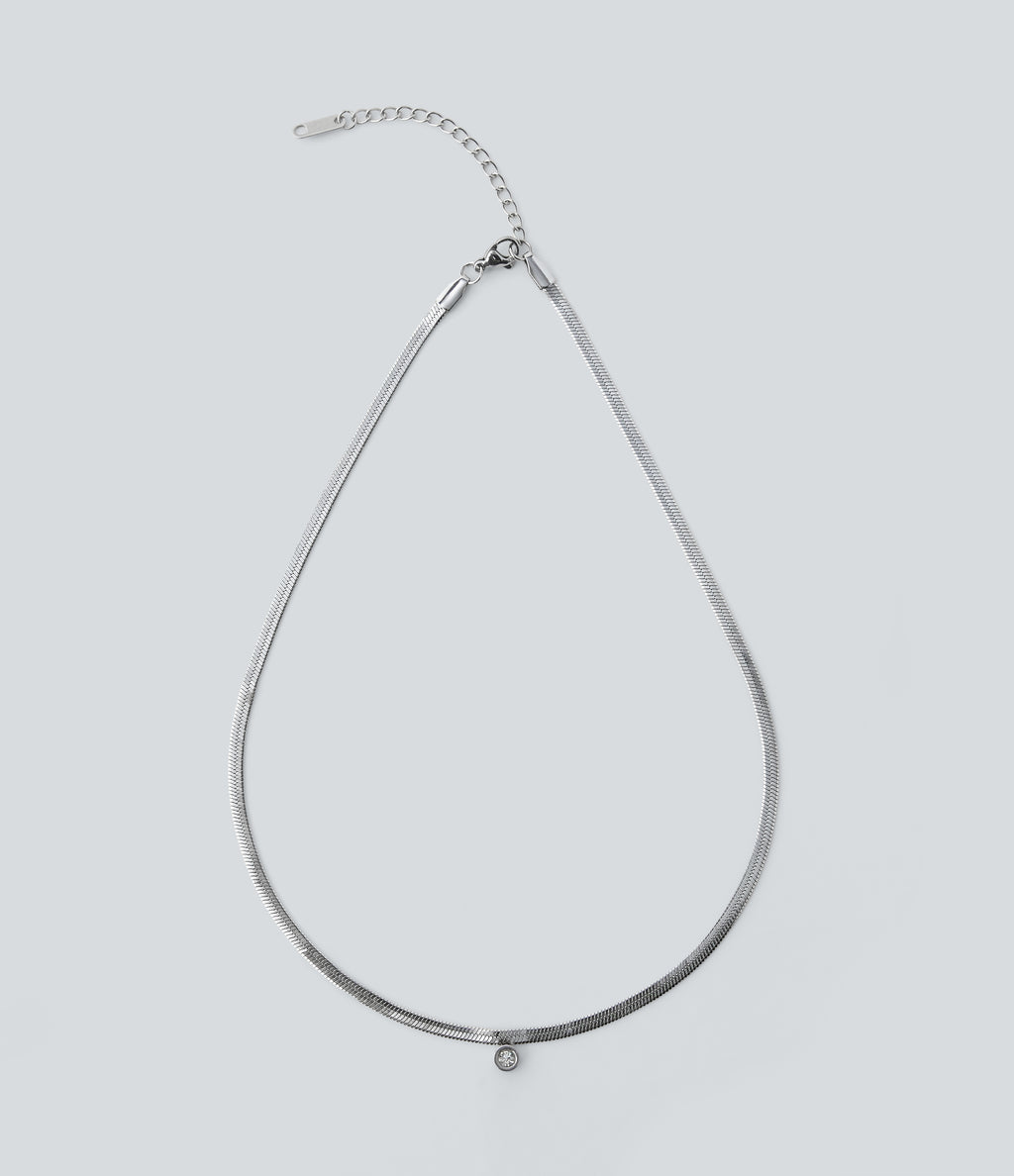 Rhinestone Pendant Necklace — Silver — view 4