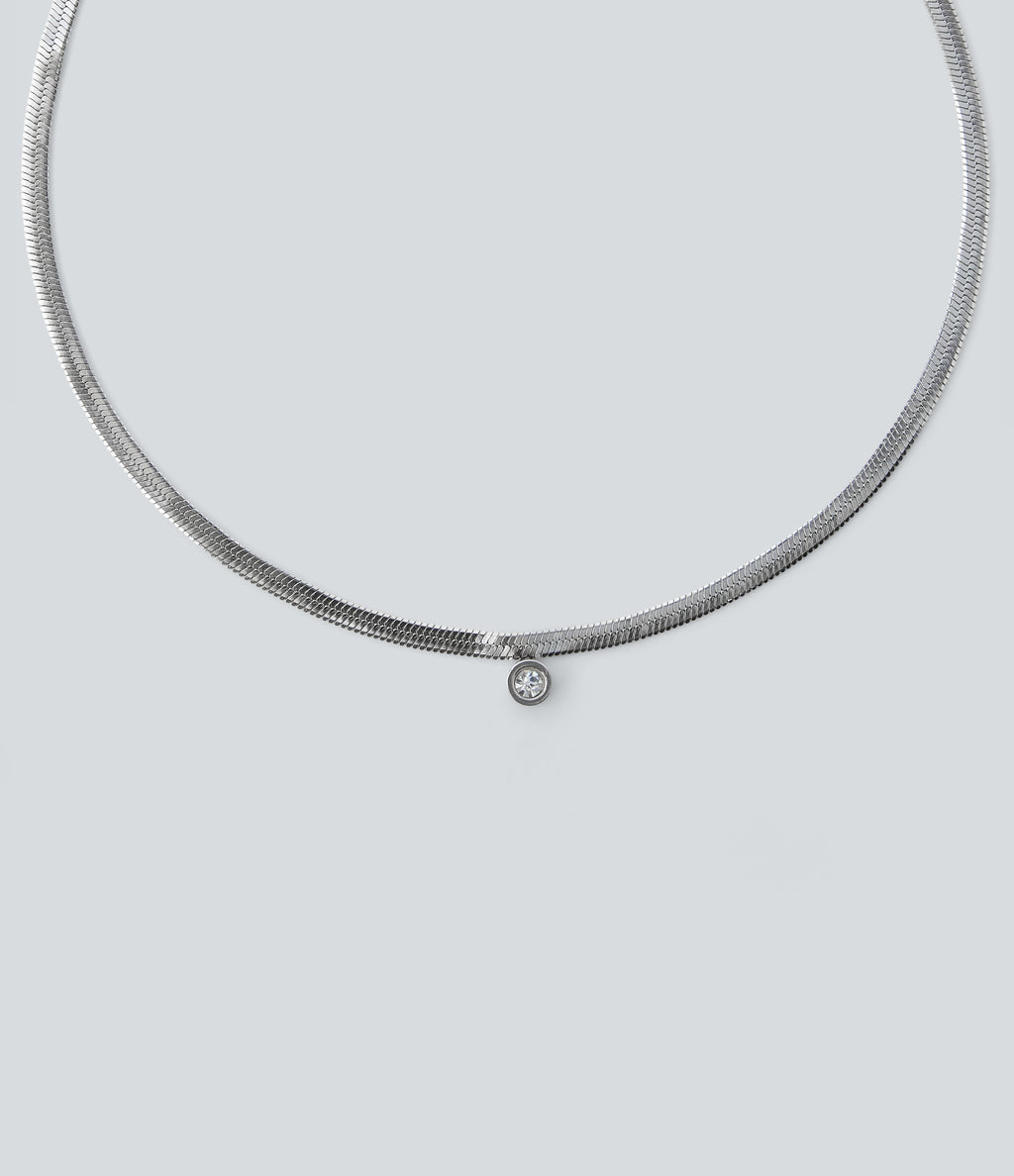 Rhinestone Pendant Necklace — Silver — additional view