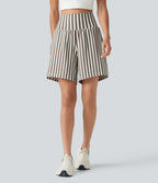 High Waisted 2-in-1 Stripes Yoga Baggy Shorts 7'' with Pockets — Café Mocha — view 3