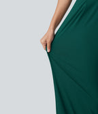 One Shoulder Sleeveless Belted Built-in Bra Party Jumpsuit with Pockets — Rain Forest — view 8