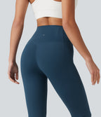 High Waisted Anti-Roll Tummy Control Shaping Workout Pedal Pushers Leggings with Pockets — Majolica Blue — view 7