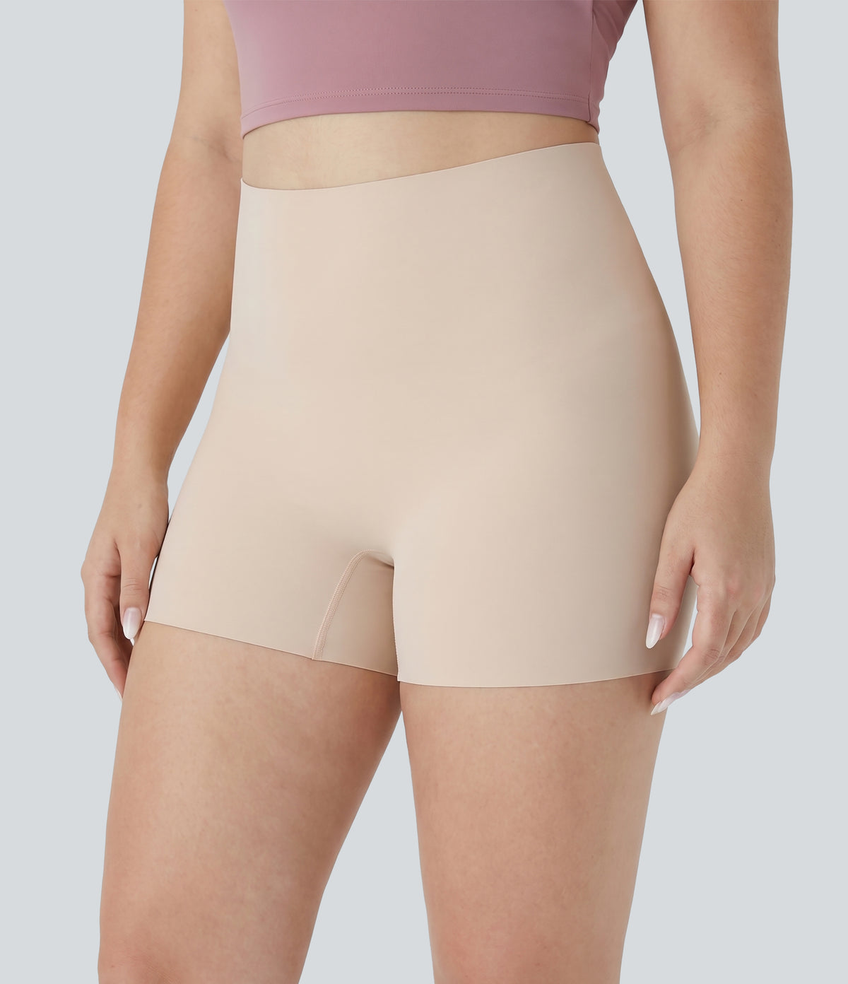 Plus Size High Stretch High Waisted Lounge Smooth Boy Shorts — Whisper Pink — view 2