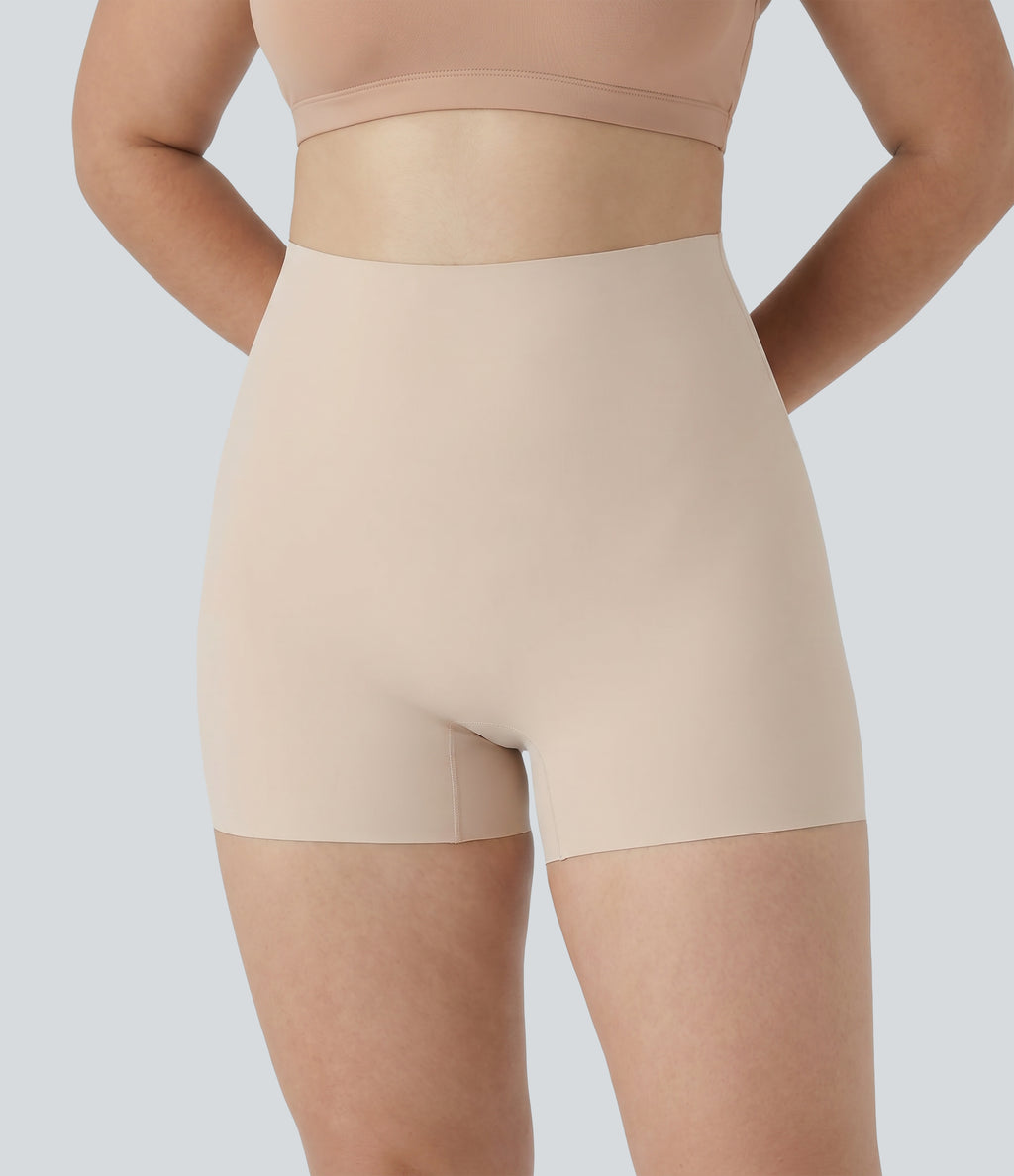 Plus Size High Stretch High Waisted Lounge Smooth Boy Shorts — Whisper Pink — view 3