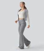 Foldover Mid Rise Casual Bootcut Trousers — Mottled Grey — view 6
