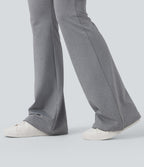 Foldover Mid Rise Casual Bootcut Trousers — Mottled Grey — view 5