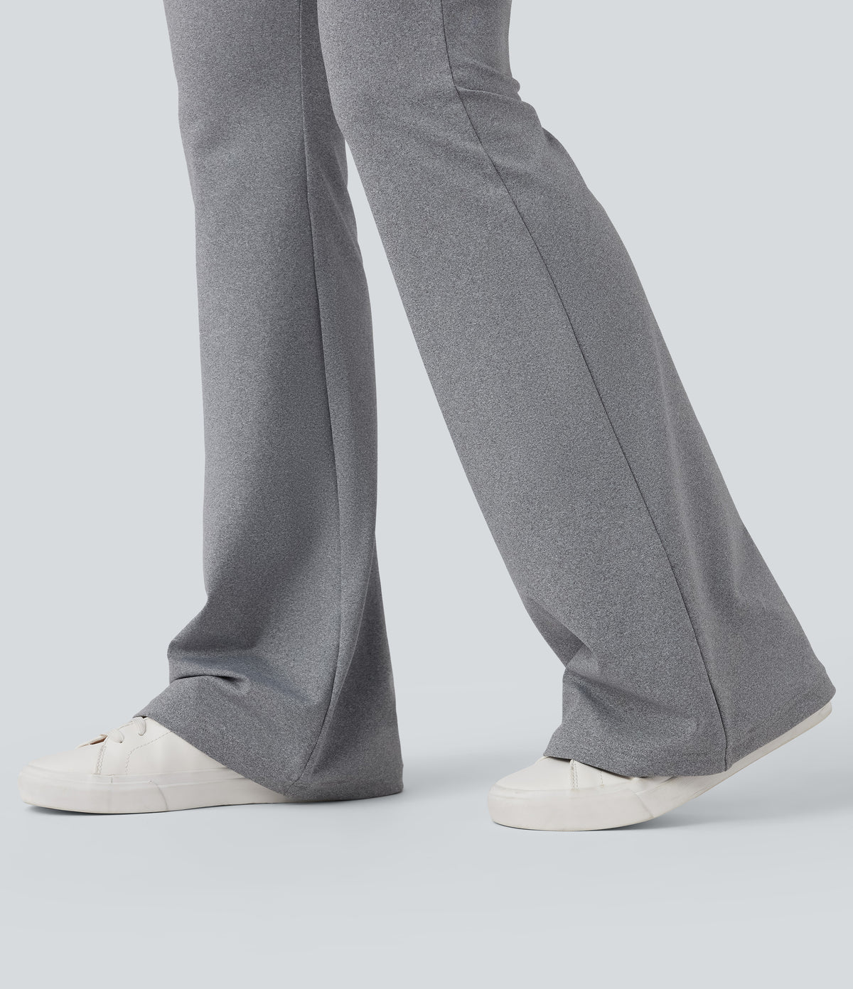 Foldover Mid Rise Casual Bootcut Trousers — Mottled Grey — view 5