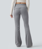 Foldover Mid Rise Casual Bootcut Trousers — Mottled Grey — view 2