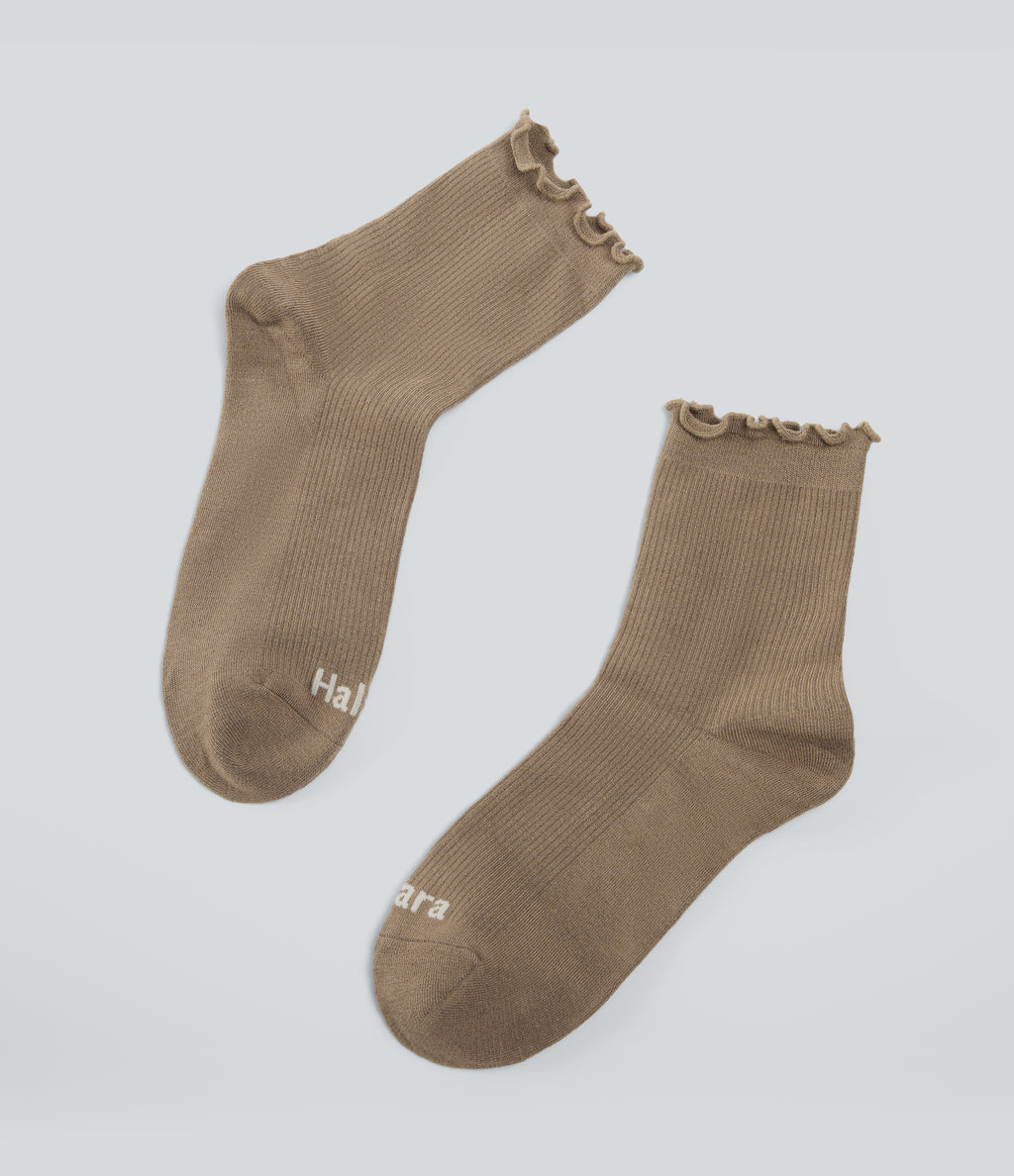 Lettuce Trim Mid-Calf Length Socks — Khaki Brown — view 2