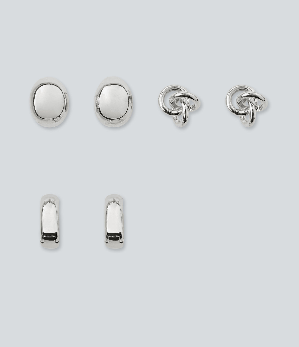 3 Pairs Earrings Set — Silver — additional view
