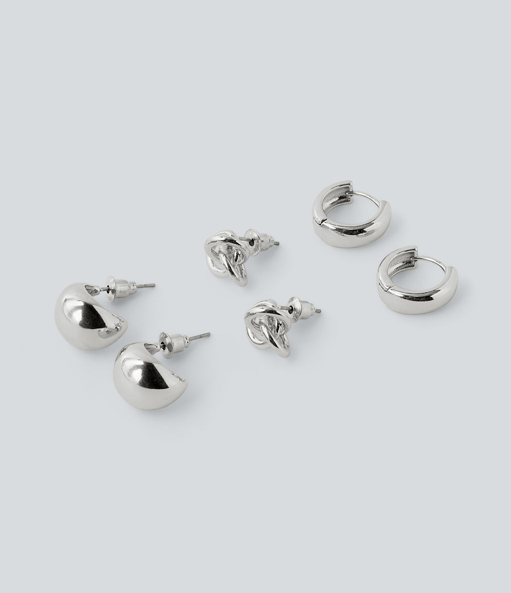 3 Pairs Earrings Set — Silver — view 4
