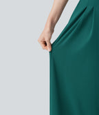 V-neck Half Sleeve Tie-back Work Baggy Jumpsuit with Pockets — Bayberry — view 7
