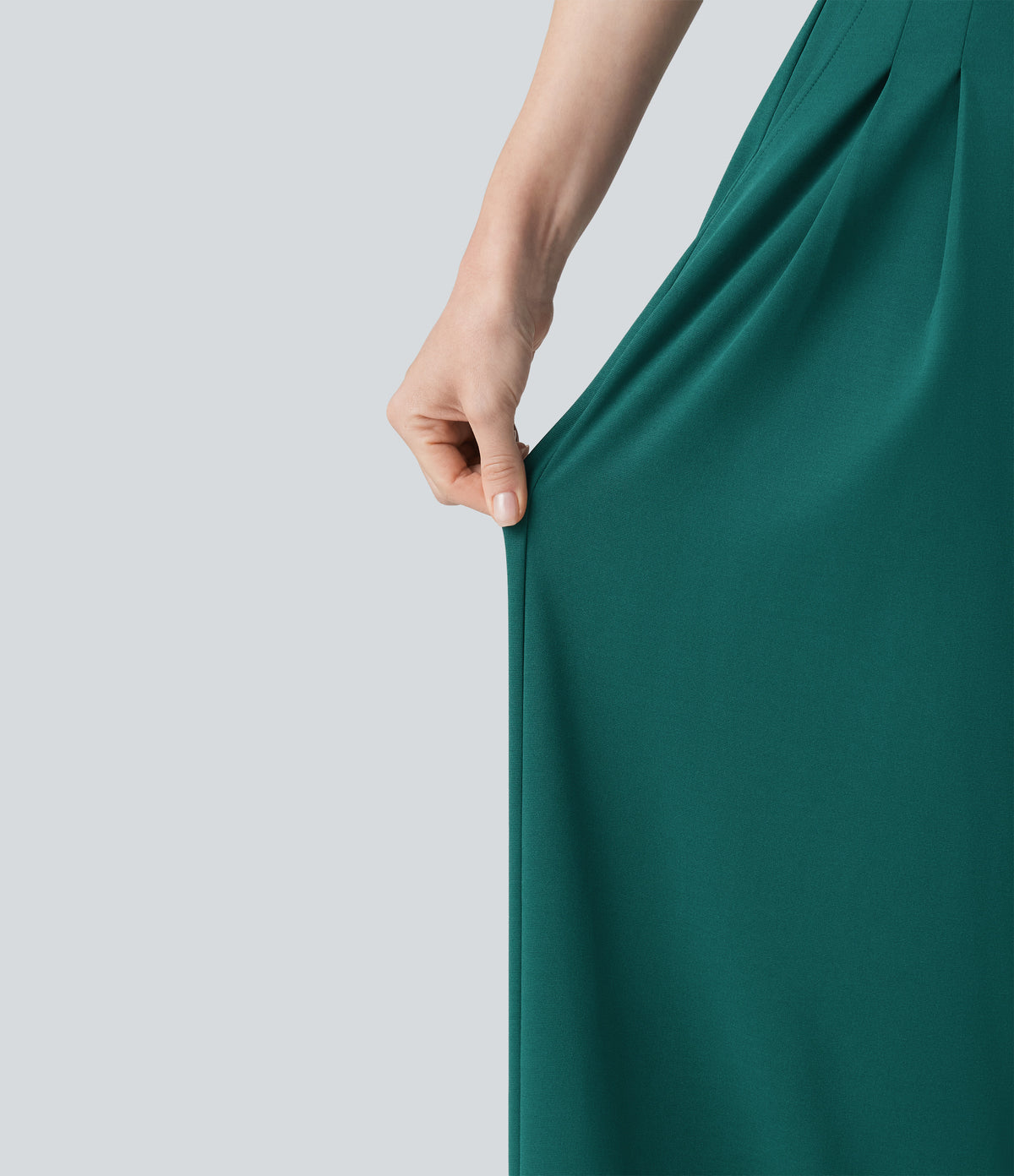 V-neck Half Sleeve Tie-back Work Baggy Jumpsuit with Pockets — Bayberry — view 7