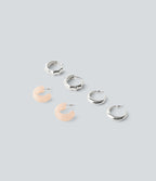 Geometric Hoop Earrings Set — Silver — view 4
