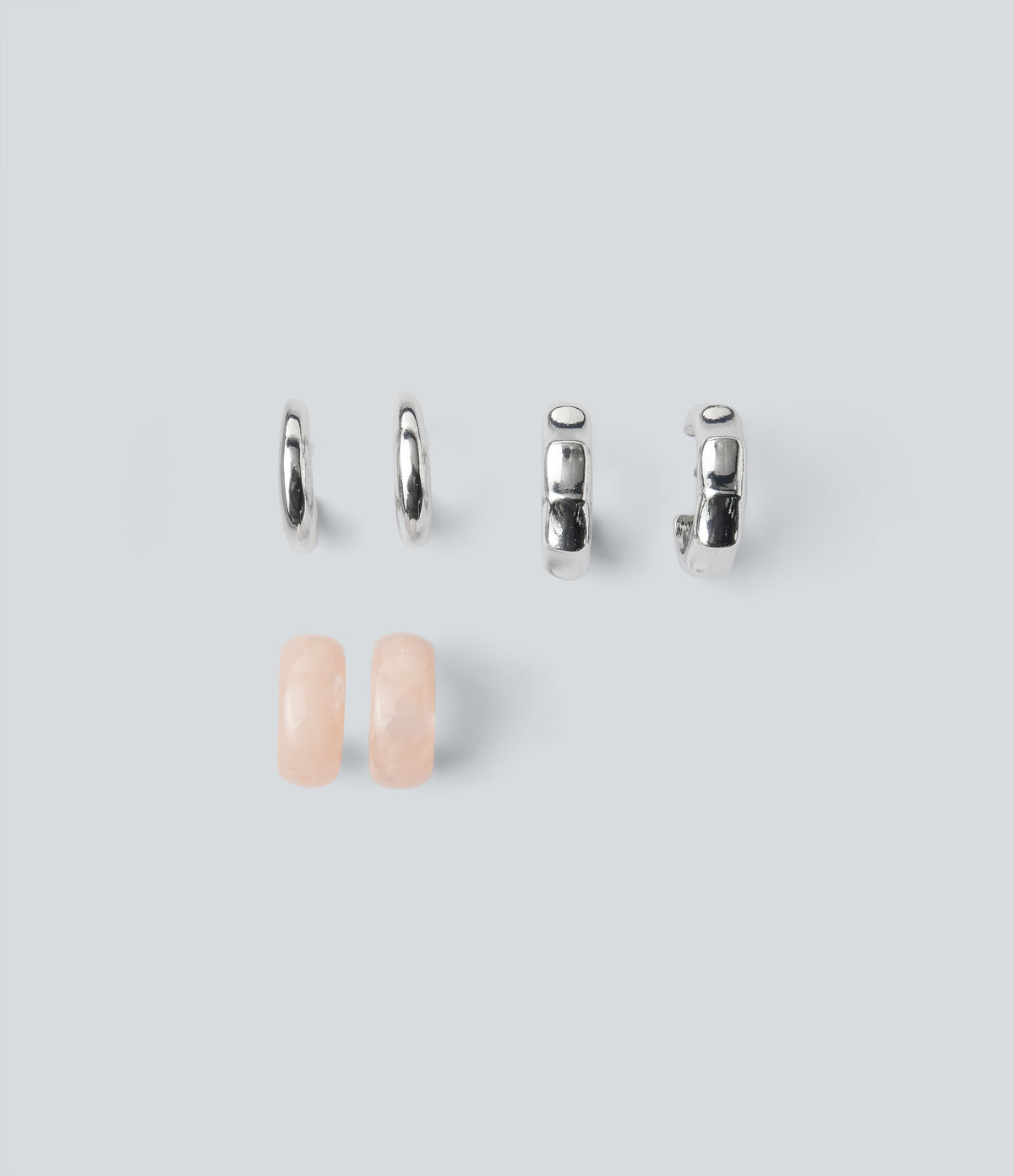 Geometric Hoop Earrings Set — Silver — additional view