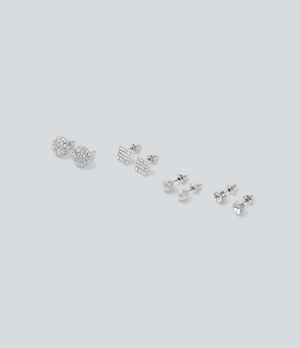 Rhinestone-Encrusted Alloy Earrings Set — Silver — view 6