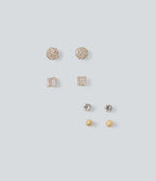 Rhinestone-Encrusted Alloy Earrings Set — Gold — view 2