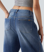 Low Rise Barrel Leg Casual Jeans with Pockets — Gulf Stream Blue Denim — view 5