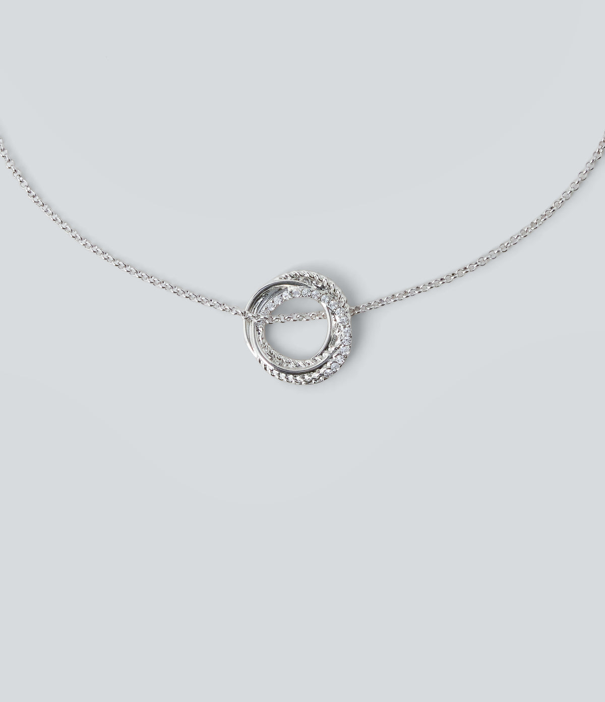 Rhinestone-Encrusted Braided Necklace — Silver — additional view