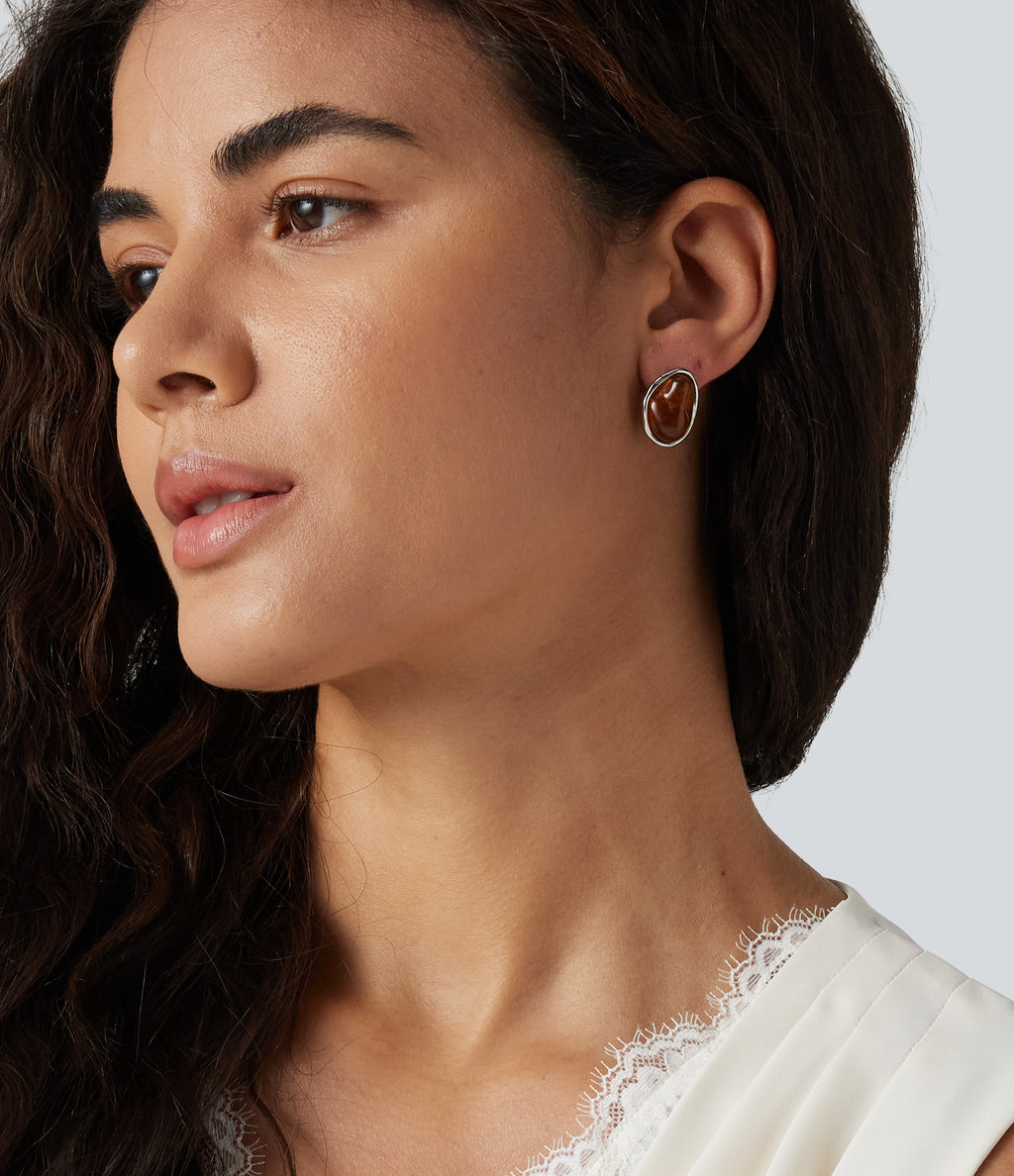 Alloy Stone Earrings — Silver — additional view