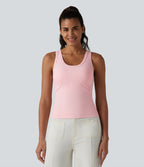 Ribbed Knit U Neck Built-in Bra Dance Tank Top B-E Cups — Veiled Pink — view 3