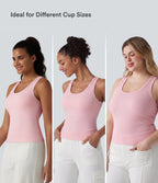 Ribbed Knit U Neck Built-in Bra Dance Tank Top B-E Cups — Veiled Pink — view 4