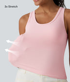 Ribbed Knit U Neck Built-in Bra Dance Tank Top B-E Cups — Veiled Pink — view 8